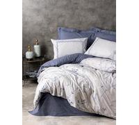 Nuit Des Rêves Ranforce - Set di copertine per trapunta singola, XXL, 155 x 220 cm, 100% cotone, colore blu scuro e grigio chiaro, lavabile in lavatrice, con bottoni e chiusura a bottoni, design