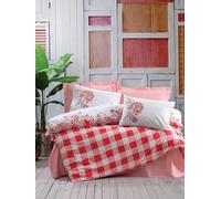 Nuit Des Rêves Ranforce - Set di copertine per trapunta singola, XXL, 155 x 220 cm, 100% cotone, colore: rosa/bianco/cipria, lavabile in lavatrice, chiusura con bottoni, design elegante per Cozy
