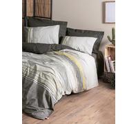 Nuit Des Rêves Ranforce - Set di copertine per trapunta singola, XXL, 155 x 220 cm, 100% cotone, stampa pigmentata, lavabile in lavatrice, grigio menta e scuro con accenti gialli, design elegante
