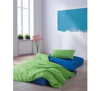 Nuit Des Rêves Ranforce - Set di copertine per trapunta singola, XXL, 155 x 220 cm, 100% cotone, verde e blu, stampa reattiva, lavabile in lavatrice, chiusura a bottone, morbido ed elegante