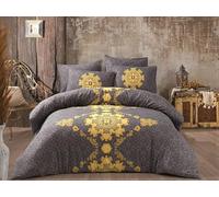 Nuit Des Rêves Ranforce - Set di copertine singole, 135 x 200 cm, 100% cotone, grigio e giallo, lavabile in lavatrice, 140 thread Count, Button & Envelope Closure | Cozy & Stylish Bedding