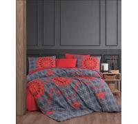 Nuit Des Rêves Set copripiumino singolo in 100% cotone Ranforce rosso e antracite, copripiumino 135 x 200 cm e federa 80 x 80 cm, lavabile in lavatrice a 40 °C, biancheria da letto comoda ed elegante