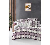 Nuit Des Rêves Set di copertine doppie (200 x 200 cm), 65% cotone, 35% poliestere, bianco/viola/grigio, 2 buste (80 x 80 cm), lavabile in lavatrice, design elegante
