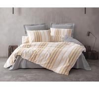 Nuit Des Rêves Set di copertine doppie (200 x 200 cm), giallo, grigio e bianco, 50% cotone, 50% poliestere, lavabile in lavatrice, chiusura a bottone, elegante e confortevole