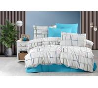 Nuit Des Rêves Set di copertine per trapunta singola (135 x 200 cm), 50% cotone, 50% poliestere, 127 thread Count, include 1 federa (80 x 80 cm), lavabile in lavatrice, bianco elegante, blu, verde e