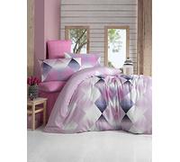 Nuit Des Rêves Set di copertine per trapunta singola (135 x 200 cm), 65% cotone, 35% poliestere, rosa/bianco e fucsia/blu scuro, lavabile in lavatrice, 127 thread Count, chiusura a bottone