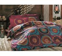 Nuit Des Rêves Vibrant Ranforce - Set di copertine singole, 100% cotone, 135 x 200 cm e federa 80 x 80 cm, lavabile in lavatrice, chiusura a bottone, fucsia e turchese