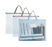 Nujvnuj Confezione da 3 buste portadocumenti in formato A3, impermeabili, in rete EVA, con porta carte, cartella trasparente per disegni e documenti (colorata, portatile e durevole)