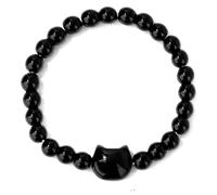 Nujvnuj Kawaii - Braccialetto per gatti carini con pietre e perle, 8 mm, da donna, con simpatico gatto, colore nero