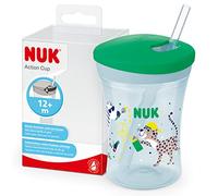 NUK Action Cup bicchiere con cannuccia per bambini | 12+ mesi | Coperchio con chiusura ad avvitamento e cannuccia morbida | A prova di perdite | Senza BPA | 230ml | leopardo verde