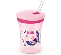 NUK Action Cup tazza per bambini con effetto camaleonte | 12+ mesi | Cangiante | Cannuccia morbida con chiusura a scomparsa | Anti-goccia | Senza BPA | 230 ml | Uccellino (rosa)