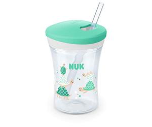NUK Action Cup tazza per bimbi | 12+ mesi | Coperchio con chiusura ad avvitamento e cannuccia morbida | A prova di perdite | Senza BPA | 230ml | tartaruga (turchese) | 1 pezzo