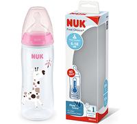 NUK biberon First Choice+ Flow Control | 6-18 mesi | Controllo della temperatura | Ciuccio in silicone | Valvola anticolica | Senza BPA | 360 ml | Rosa | 1 unità