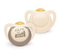 Nuk Ciuccio per Bambini, 18-36 Mesi, Succhietti di Gomma Sostenibili, Oltre Il 98% di Materie Prime Naturali, Beige, 2 Pezzi