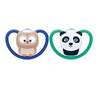 NUK Ciuccio Space | 18-36 mesi | Ciuccio con aerazioni extra large | Silicone senza BPA | 2 unità | Koala/Tigre o gufo/Panda (design assortito)