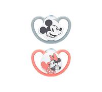 NUK Ciuccio Space | 18-36 mesi | Ciuccio con prese extra larghe | Silicone senza BPA | Disney Topolino e Minnie Mouse, grigio e rosa | 2 unità