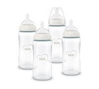 NUK First Choice Biberon | 3+ mesi | 240 ml | Biberon anti-colica | Vetro | Indicatore di controllo della temperatura | Arcobaleno | Confezione da 4