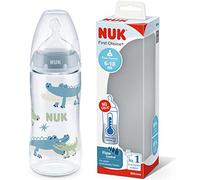 NUK First Choice+ biberon 6-18 mesi - Controllo della temperatura - Controllo del flusso - Sistema di aerazione anticolica - 360 ml - Senza BPA - Ciuccio in silicone - coccodrillo (blu)