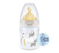 NUK 10743984, First Choice+ biberon / 0-6 mesi / Controllo della temperatura / Anti Colic Vent / 150 ml / BPA / Tettarella in lattice / Safari (beige)