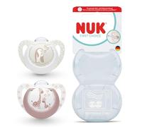 NUK First Choice - Ciucci ortodontici per bambini, 0-6 mesi, lenisce il 99% dei bambini, pinguino e giraffa, 2 pezzi