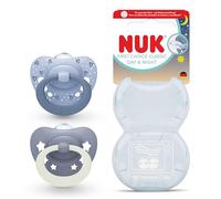 NUK First Choice - Ciuccio morbido per bambini, 0-6 mesi, succhietti ortodontici realizzati in 100% silicone super morbido, accettazione del 95% del bambino, verde e blu, 2 pezzi