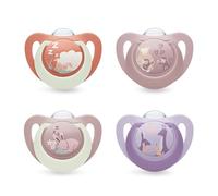 NUK First Choice Day & Night Succhietti per Bambini | 18-36 Mesi | Succhietti Ortodontici che si Illuminano al Buio | Calma il 99% dei bambini** | Assortiti | Confezione da 4