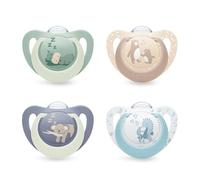 NUK First Choice Day & Night Succhietti per Bambini | 0-6 Mesi | Succhietti Ortodontici che si Illuminano al Buio | Calma il 99% dei bambini** | Assortiti | Confezione da 4