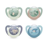 NUK First Choice Day & Night Succhietti per Bambini | 18-36 Mesi | Succhietti Ortodontici che si Illuminano al Buio | Calma il 99% dei bambini** | Assortiti | Confezione da 4