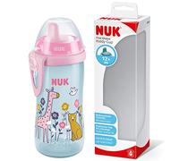 NUK First Choice Kiddy Cup 10255669 - Tazza per imparare a bere, 12 mesi, a prova di perdite, resistente ai morsi, con clip e tappo protettivo, 300 ml, senza BPA, giraffa (rosa)