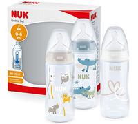 NUK First Choice+ set biberon | 0-6 mesi | Controllo temperatura | Sfiato Anti-Colica | Senza BPA | 300 ml | Tettarella in silicone | 3 pezzi | coccodrillo blu