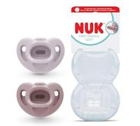 NUK First Choice Soft Succhietto per Bambini | 0-6 Mesi | Succhietti Ortodontici Realizzati in Silicone Super Morbido 100% | 95% di Accettazione da Parte dei Bambini** | Viola/Rosso | Confezione da 2