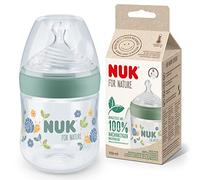 NUK for Nature biberon, Tettarella piccola, 150 ml, Tettarella in silicone sostenibile, simula l'allattamento naturale, con sistema anti-colica, Controllo della temperatura, Senza BPA, Verde