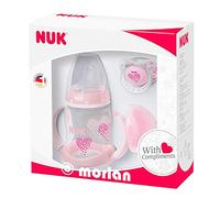 NUK Gift Set, First Choice Learner Feeding Bottle, Soother and Soother Box limited edition 6-18 mesi Pink