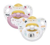 NUK Happy Kids - Ciuccio da 0 a 6 mesi, in lattice e ortodontico, colore: rosa e bianco, confezione da 2