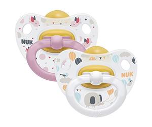 NUK Happy Kids - Ciuccio da 0 a 6 mesi, in lattice e ortodontico, colore: rosa e bianco, confezione da 2