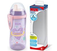 NUK Kiddy Cup Night Toddler Cup | 12+ mesi | 300 ml | beccuccio indurito a prova di perdite, bagliore al buio, clip e cappuccio protettivo, senza BPA, viola