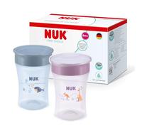 NUK Magic Cup bicchiere bambini, 8+ mesi, Blu e lilla, Tazza per bambini 230 ml, bordo antigoccia a 360°, confezione da 2 pezzi