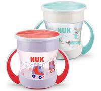 NUK Mini Magic Cup bicchiere antigoccia | Bordo 360° anti-rovesciamento | 6+ mesi | manici ergonomici | Senza BPA | 160 ml | Rosso | 2 pezzi