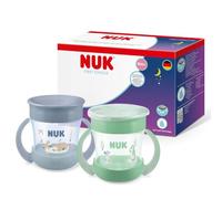 NUK Mini Magic Cup Night bicchiere bambini, 6+ mesi, Verde e grigio, Tazza per bambini 160 ml, bordo antigoccia a 360°, manici antiscivolo, si illumina al buio, confezione da 2 pezzi