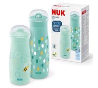NUK Set di tazze per bambini Mini-Me | Tazze Sip & Flip | 9-12+ mesi | 300 ml e 500 ml | Borracce per bambini | Beccuccio e cannuccia temperati a prova di perdite | Infrangibile | Mint Dots & Bee