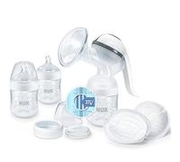 NUK Nature Sense Tiralatte manuale | Set per l'allattamento con tiralatte manuale, biberon e coppette comfort ultra assorbenti per il seno | 6 pezzi