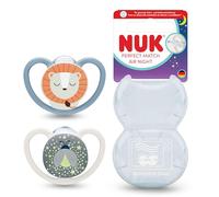 NUK Perfect Match Air Night Succhietto per Bambini | 0-6 Mesi | Ciucci Fluorescenti Traspiranti Anti-Irritazione | Accettato dal 95% dei Bambini** | Leone | Confezione da 2