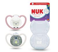 NUK Perfect Match Air Night Succhietto per Bambini | 6-18 Mesi | Ciucci Fluorescenti Traspiranti Anti-Irritazione | Accettato dal 95% dei Bambini** | Pecora | Confezione da 2