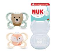 NUK Perfect Match Air Succhietto per Bambini | 0-6 Mesi | Succhietti Ortodontici Anti-Irritazione e Traspiranti | Accettato dal 95% dei Bambini** | Volpe/Orso | Confezione da 2
