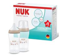 NUK Perfect Match Biberon | 3+ mesi | 260 ml | Biberon anti-coliche | PP | Indicatore di controllo della temperatura | Scimmia | Confezione da 2