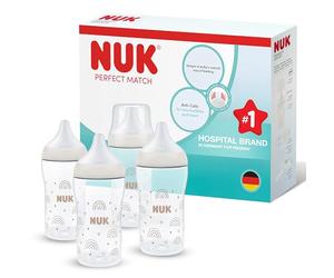 NUK Perfect Match Biberon | 3+ mesi | 260 ml | Biberon anti-coliche | PP | Indicatore di controllo della temperatura | Arcobaleno | Confezione da 4