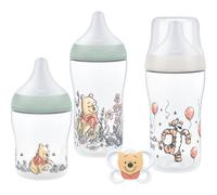 NUK Perfect Match Set Biberon e Succhietto | 0-6 Mesi | 3 Biberon Anticolica (150 ml, 260 ml), 1 Succhietto Perfect Match Air | Disney Winnie Puh | Confezione da 4 Pezzi
