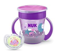 NUK Perfect Night - Set di bicchieri e ciuccio con effetto luminoso, mini tazza Magic Cup Night con manici (230 ml) | ciuccio in silicone Freestyle Night | 6 mesi | viola