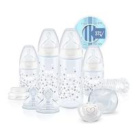 NUK Perfect Start First Choice+ Set Biberon | 0-18 Mesi | 4 x Biberon con Controllo Temperature, Ciuccio, Scovolino Bottiglie + | Sfiato anti-coliche | Senza BPA | bianca (neutro) | 10 Pezi