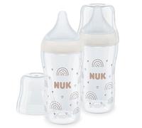 NUK Set biberon Perfect Match | 3+ mesi | Si adatta al palato del bambino | Controllo della temperatura | Sfiato anti-colica | 260 ml | Senza BPA | Tettarella media in silicone | Arcobaleno | 2 pezzi